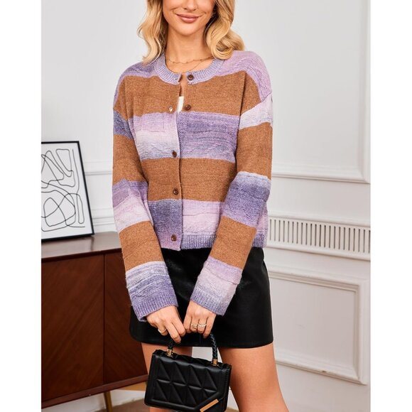 Women's Color Block Knit Cardigan Small Fall Sweater Casual Layering - Picture 5 of 8